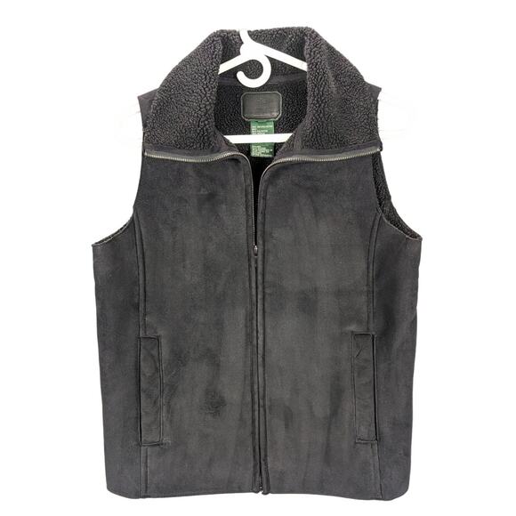 Ralph Lauren Vest Womens PP Petite Black Sherpa Soft Zip up Faux Suede Preppy - Picture 1 of 8